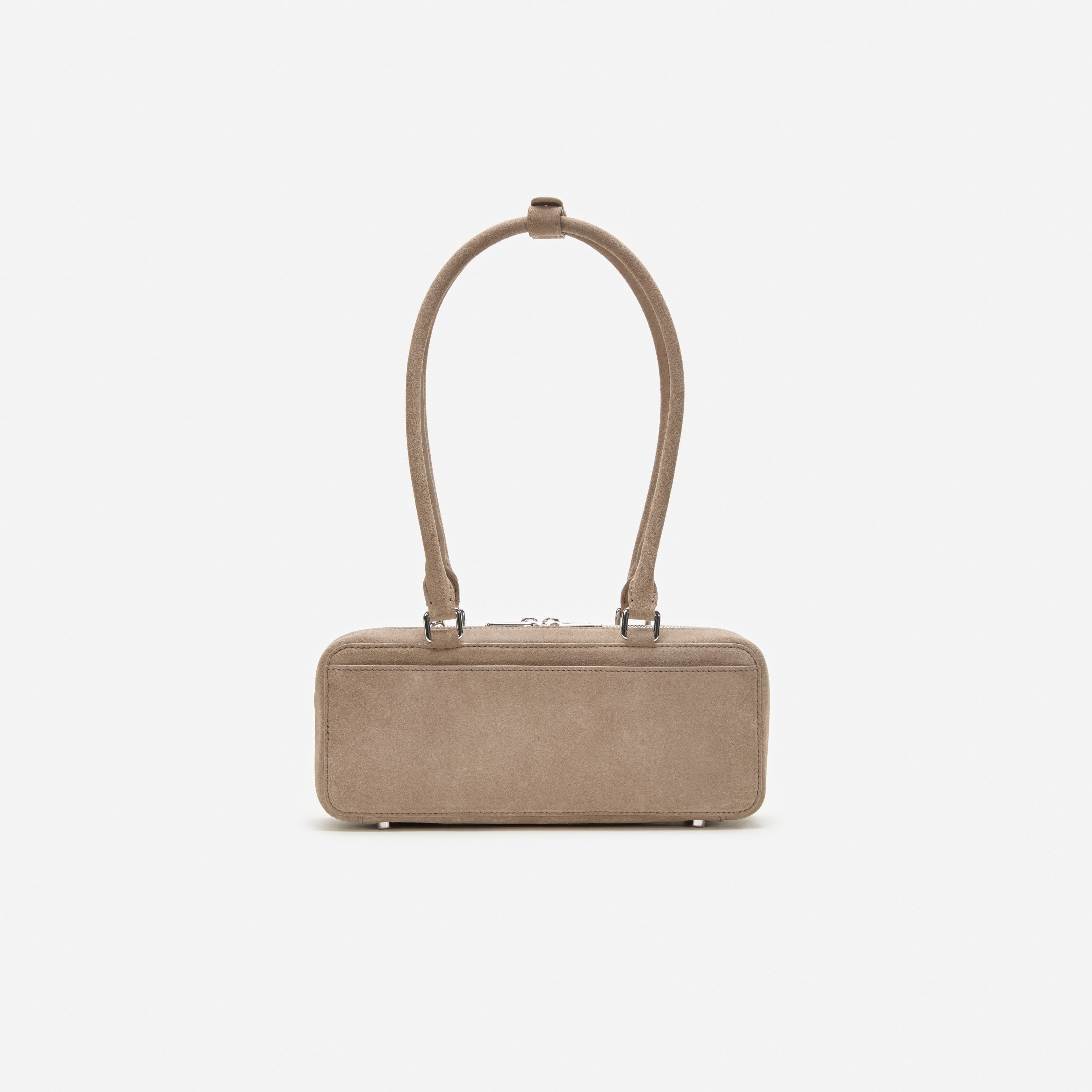 Grey Suede Shoulder Bag With Charm