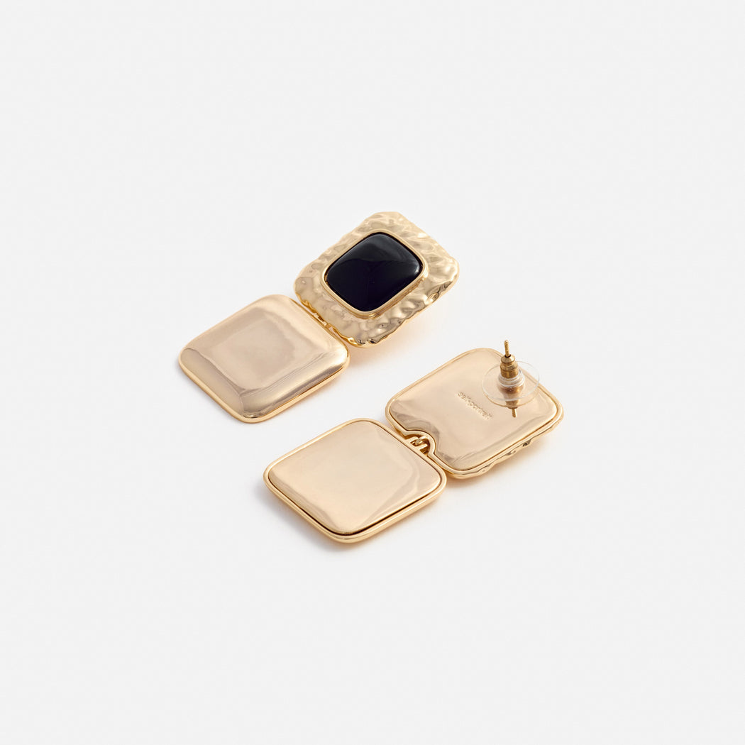 Mottled Gold Black Tiered Earrings
