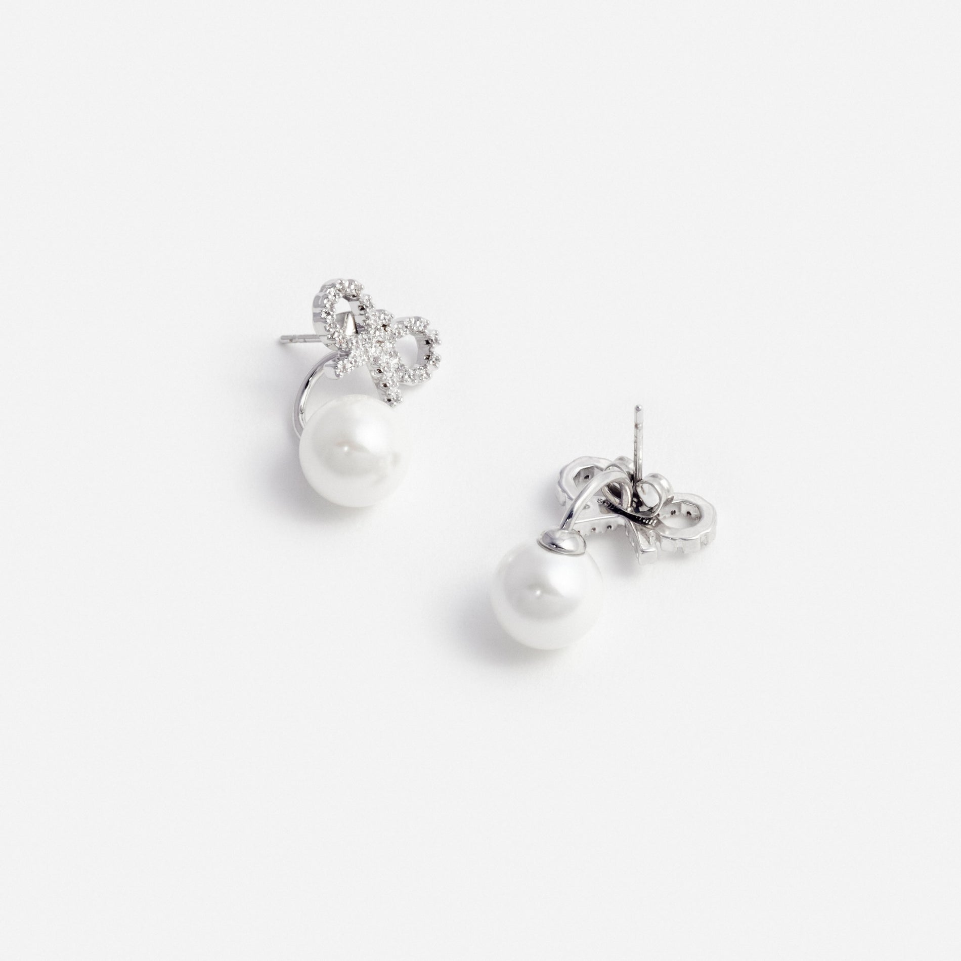 Crystal Bow Pearl Jacket Earrings