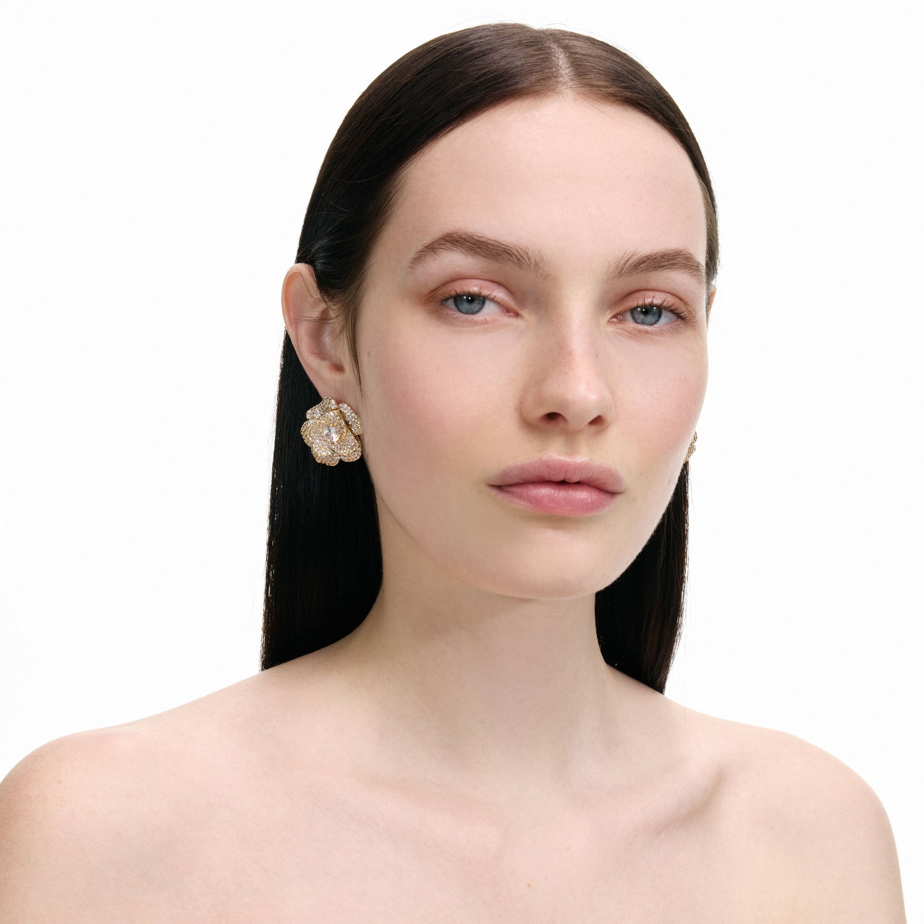 Gold Crystal Flower Earrings