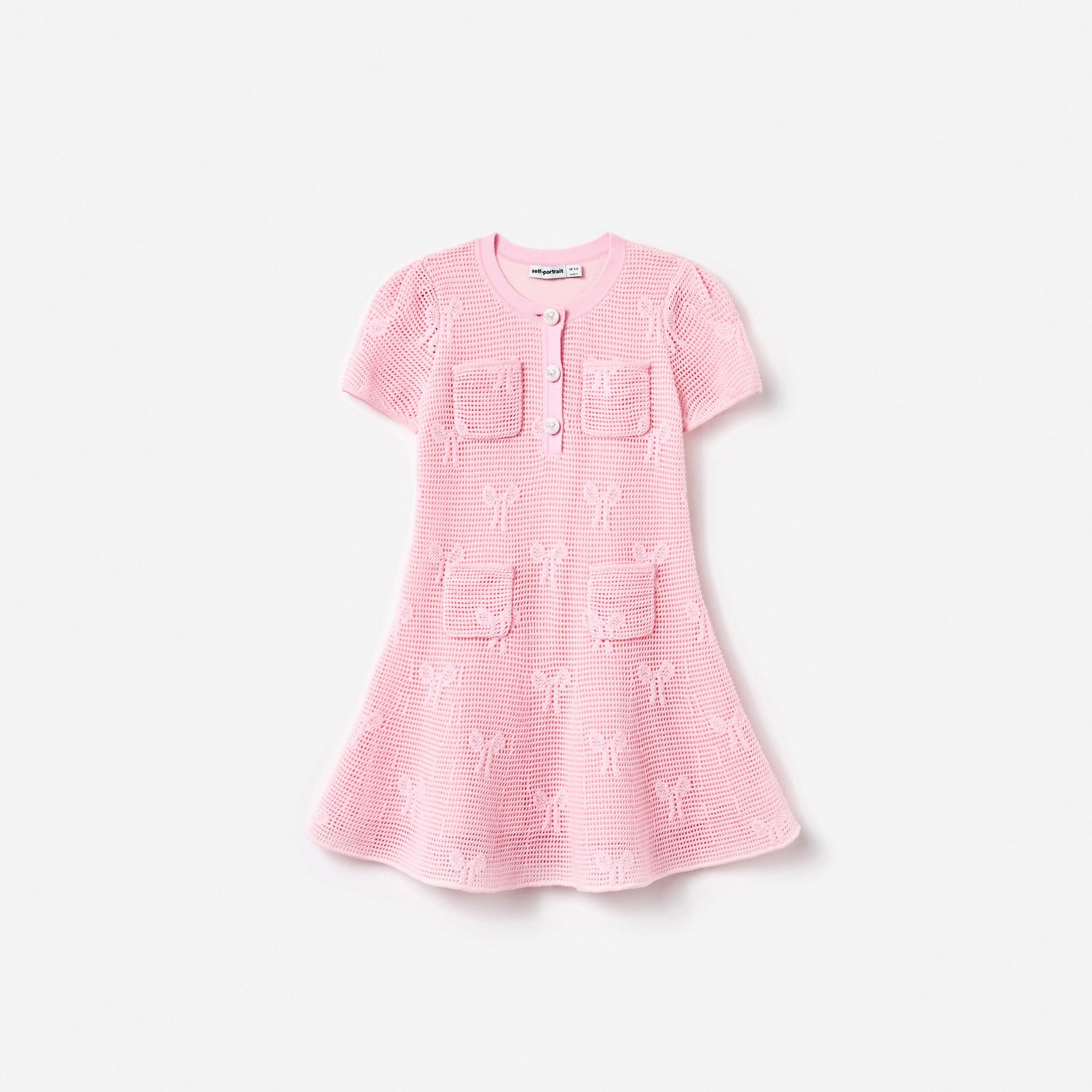 Pink Bow Crochet Knit Dress