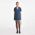 Denim Crystal Bow Mini Dress