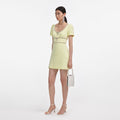 Yellow Crepe Crystal Trim Mini Dress
