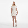 Cream Sequin Boucle Bow Mini Dress