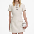 Cream Sequin Boucle Bow Mini Dress