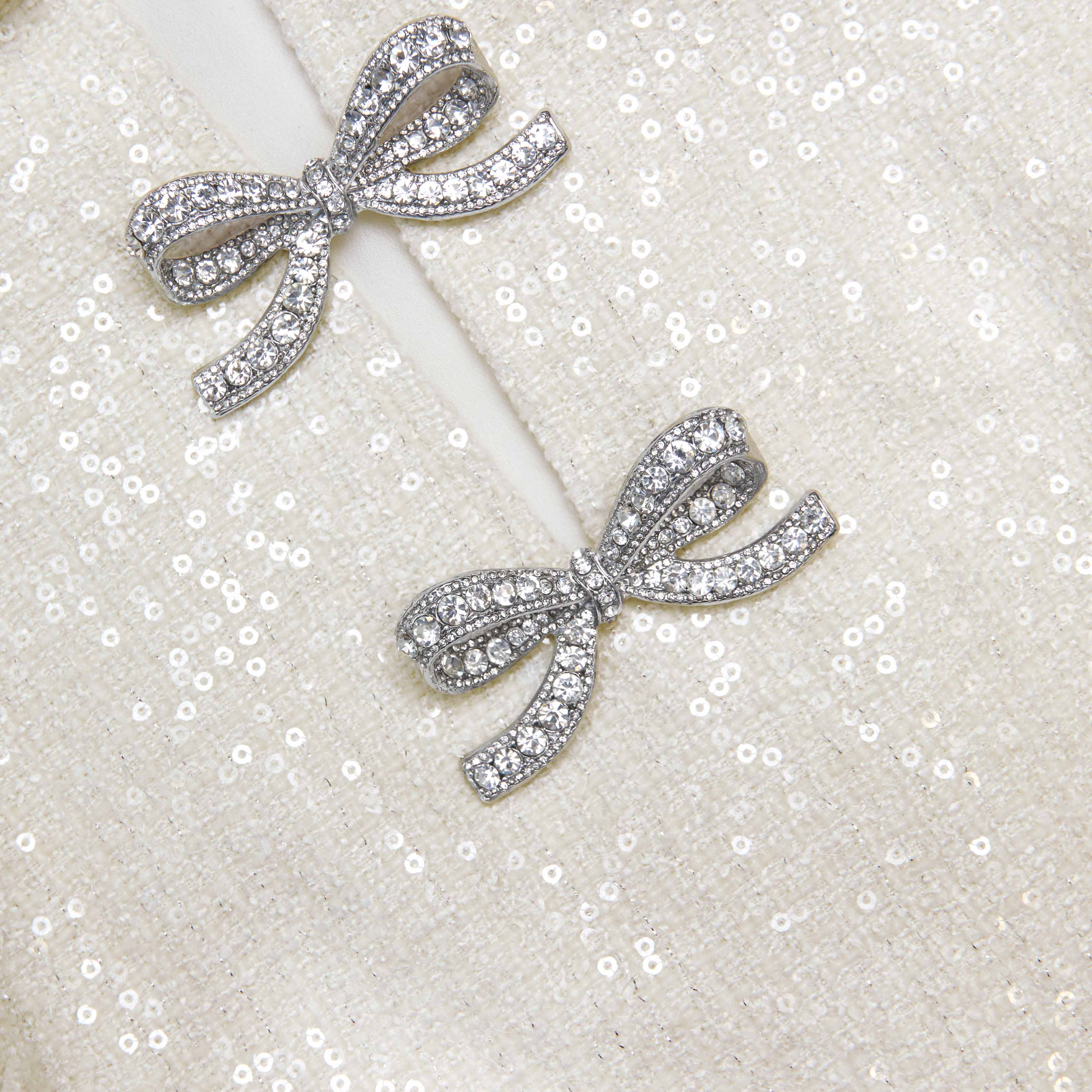 Cream Sequin Boucle Bow Mini Dress