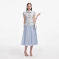 Blue Boucle Bow Midi Dress