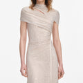 Champagne Rhinestone Mesh Cut Out Midi Dress