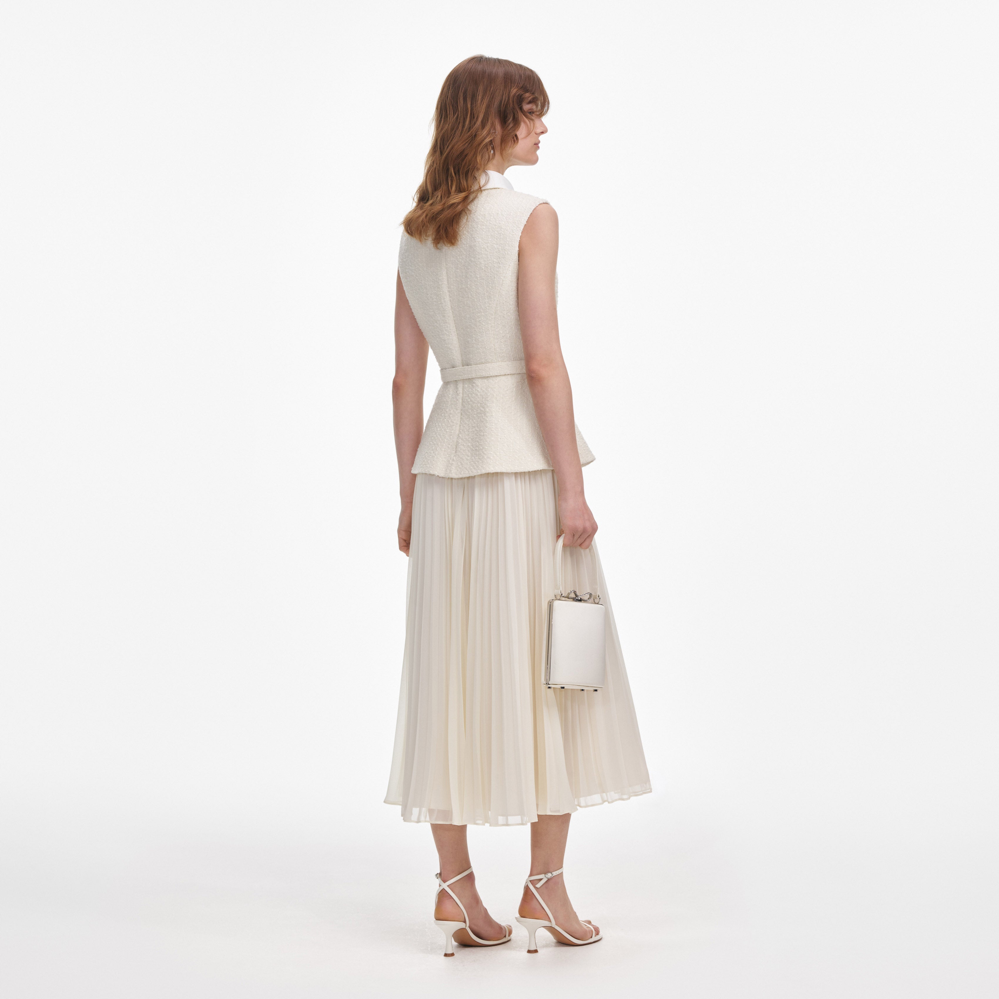 Cream Boucle Sleeveless Midi Dress