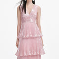 Pink Metallic Tiered Maxi Dress