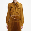 Bronze Satin Tie Neck Maxi Dress
