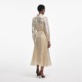 Gold Metallic Tie Neck Midi Dress