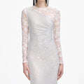 White Rhinestone Lace Sleeves Maxi Dress