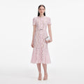 Pink Lace Bow Trim Midi Dress