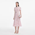 Pink Lace Bow Trim Midi Dress