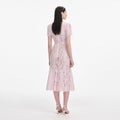 Pink Lace Bow Trim Midi Dress