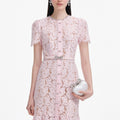 Pink Lace Bow Trim Midi Dress