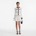 White Pointelle Knit Contrast Mini Dress