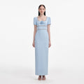 Blue Crepe Crystal Trim Maxi Dress