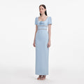 Blue Crepe Crystal Trim Maxi Dress
