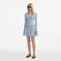Blue Pointelle Knit Mini Dress