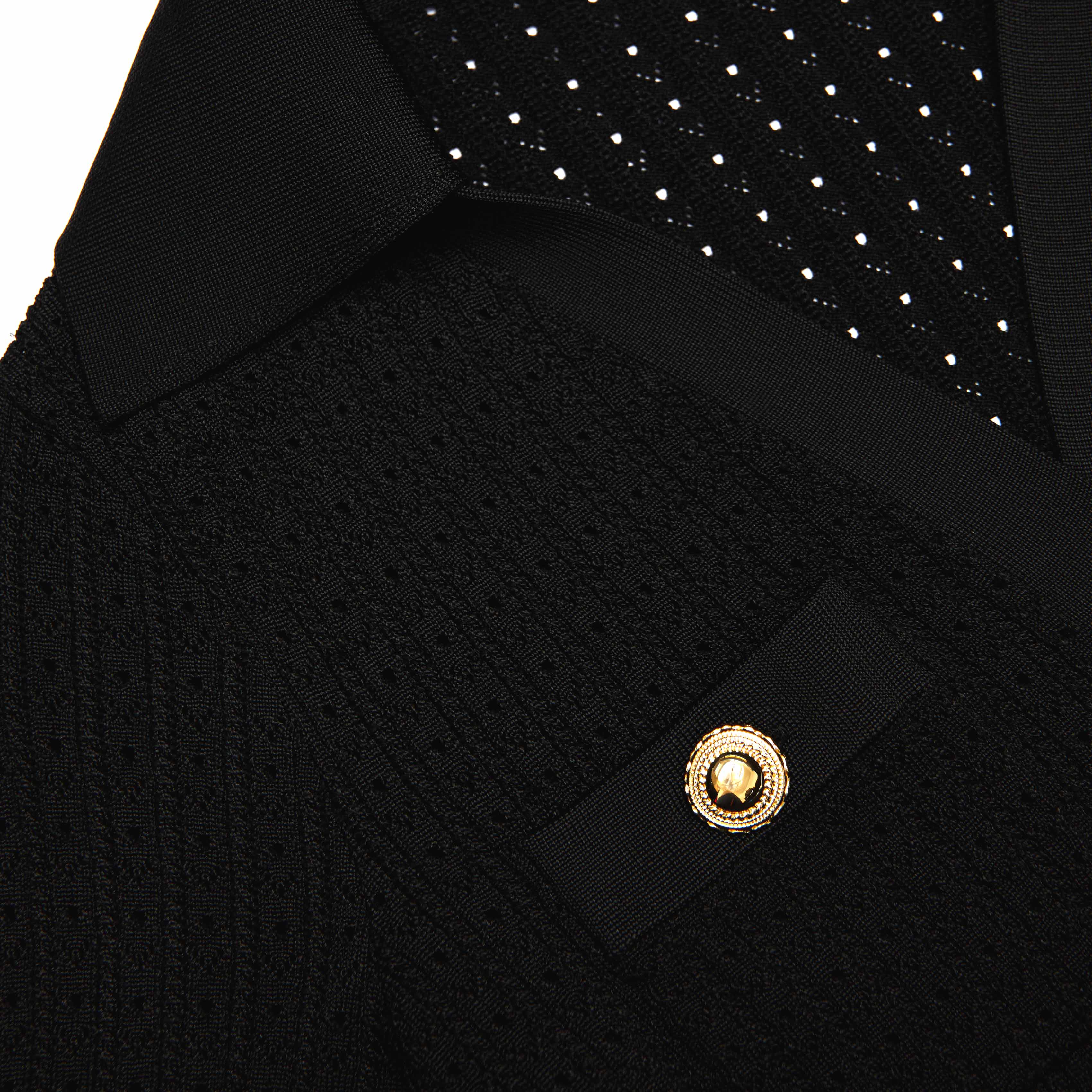 Black Pointelle V Neck Knit Mini Dress