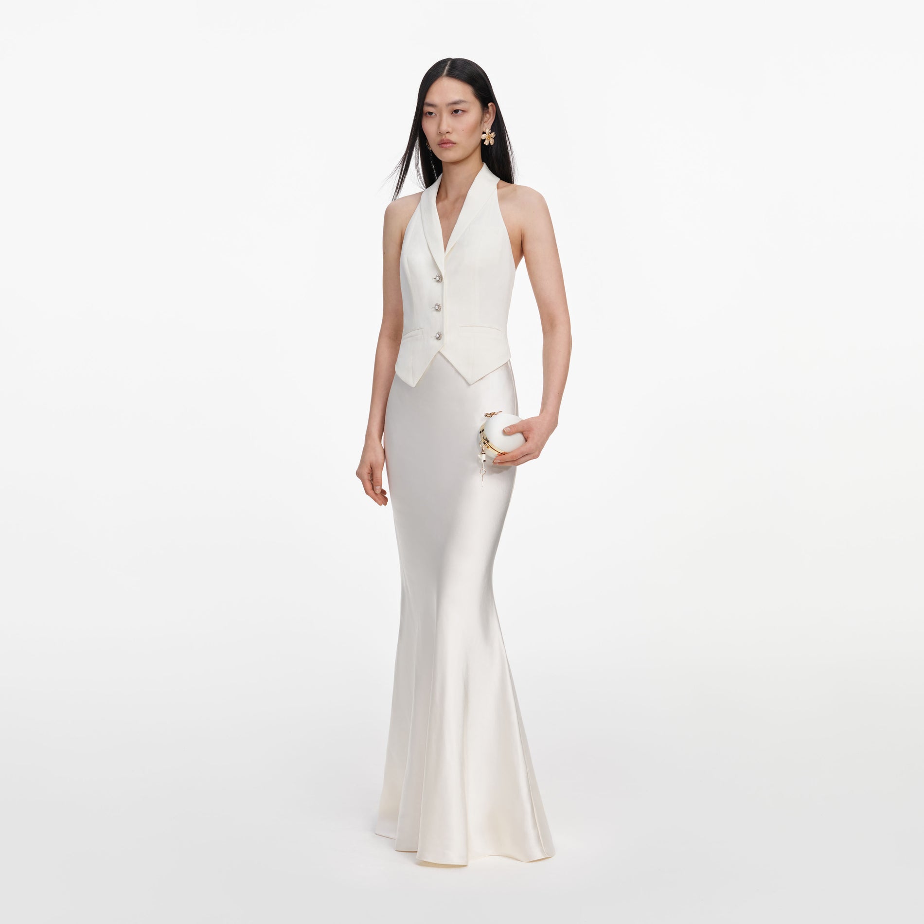 Cream Linen Blend Satin Maxi Dress