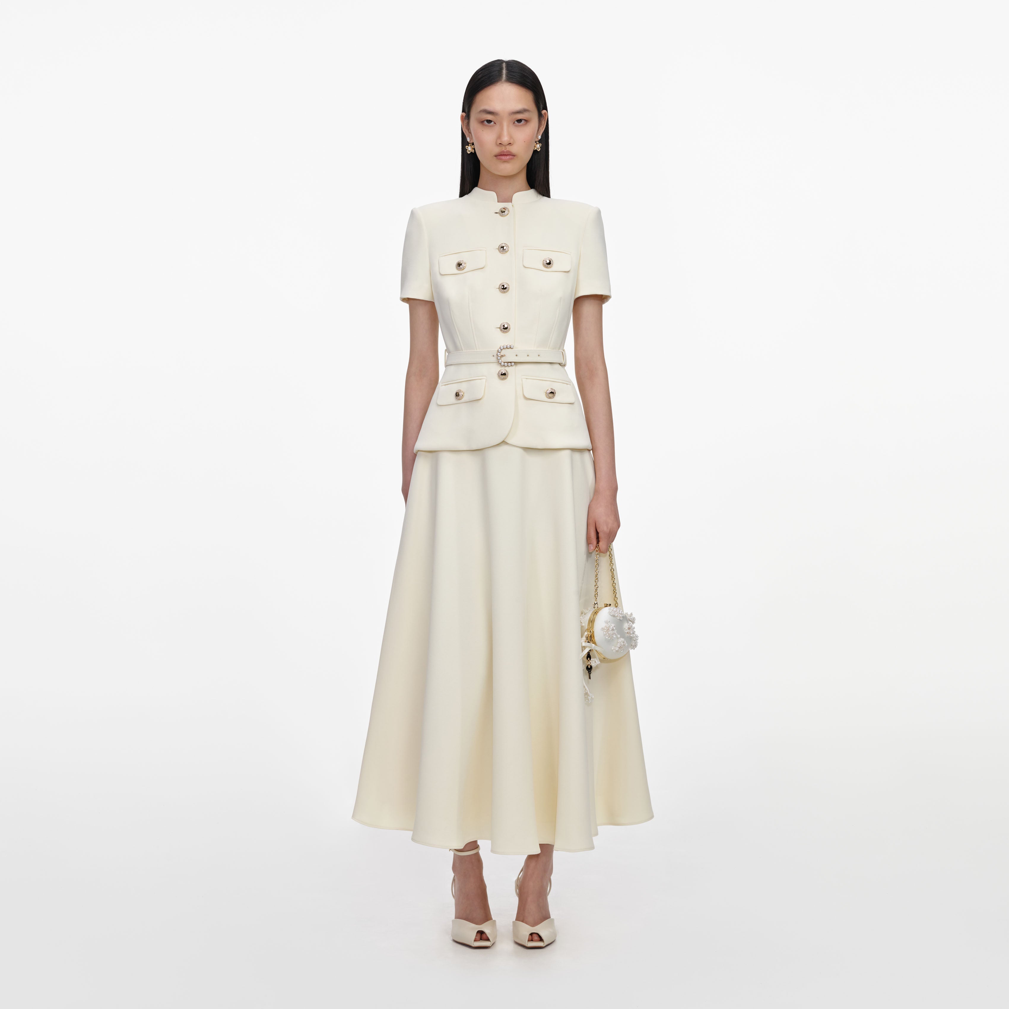 Yellow Crepe Tailored Midi Dress