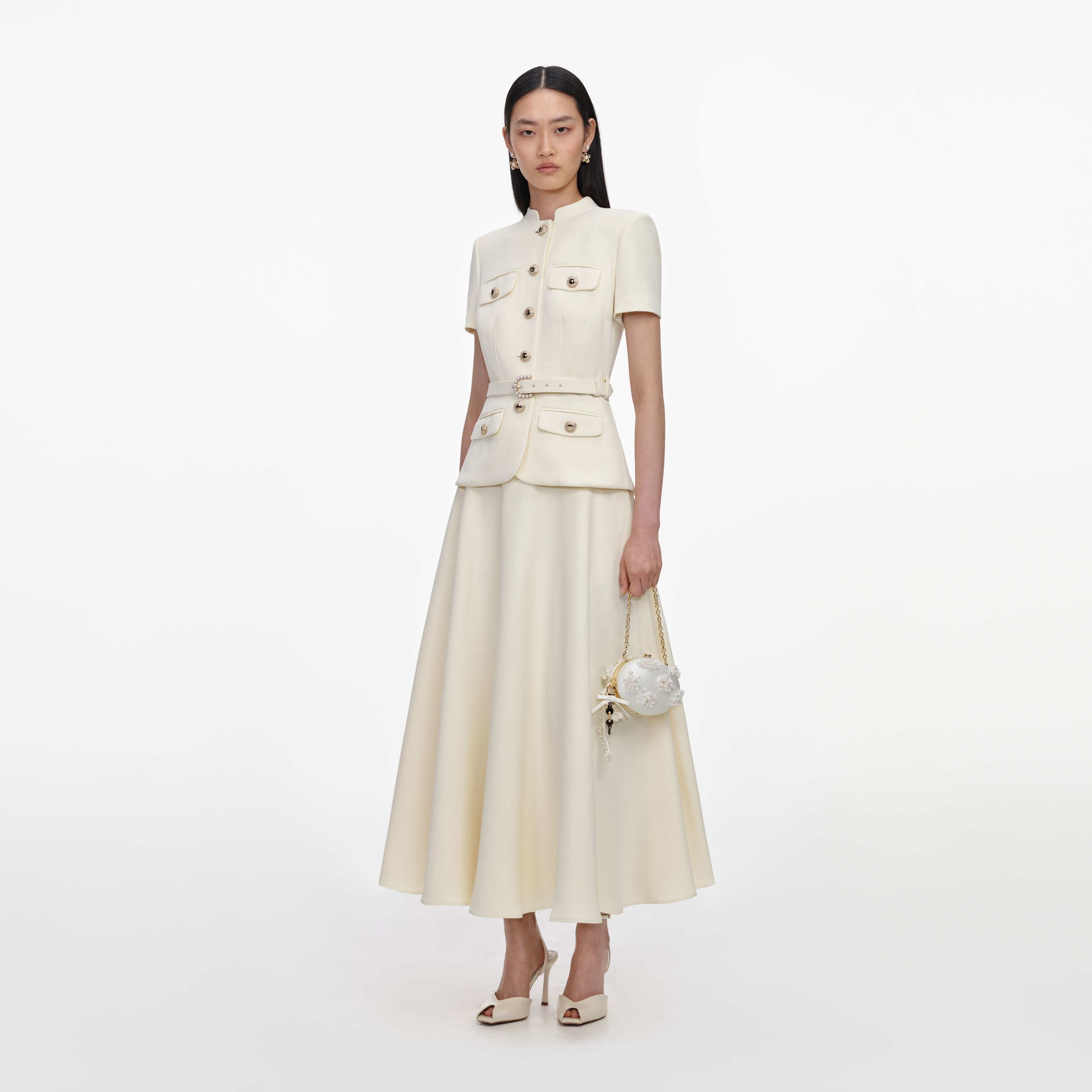 Yellow Crepe Tailored Midi Dress