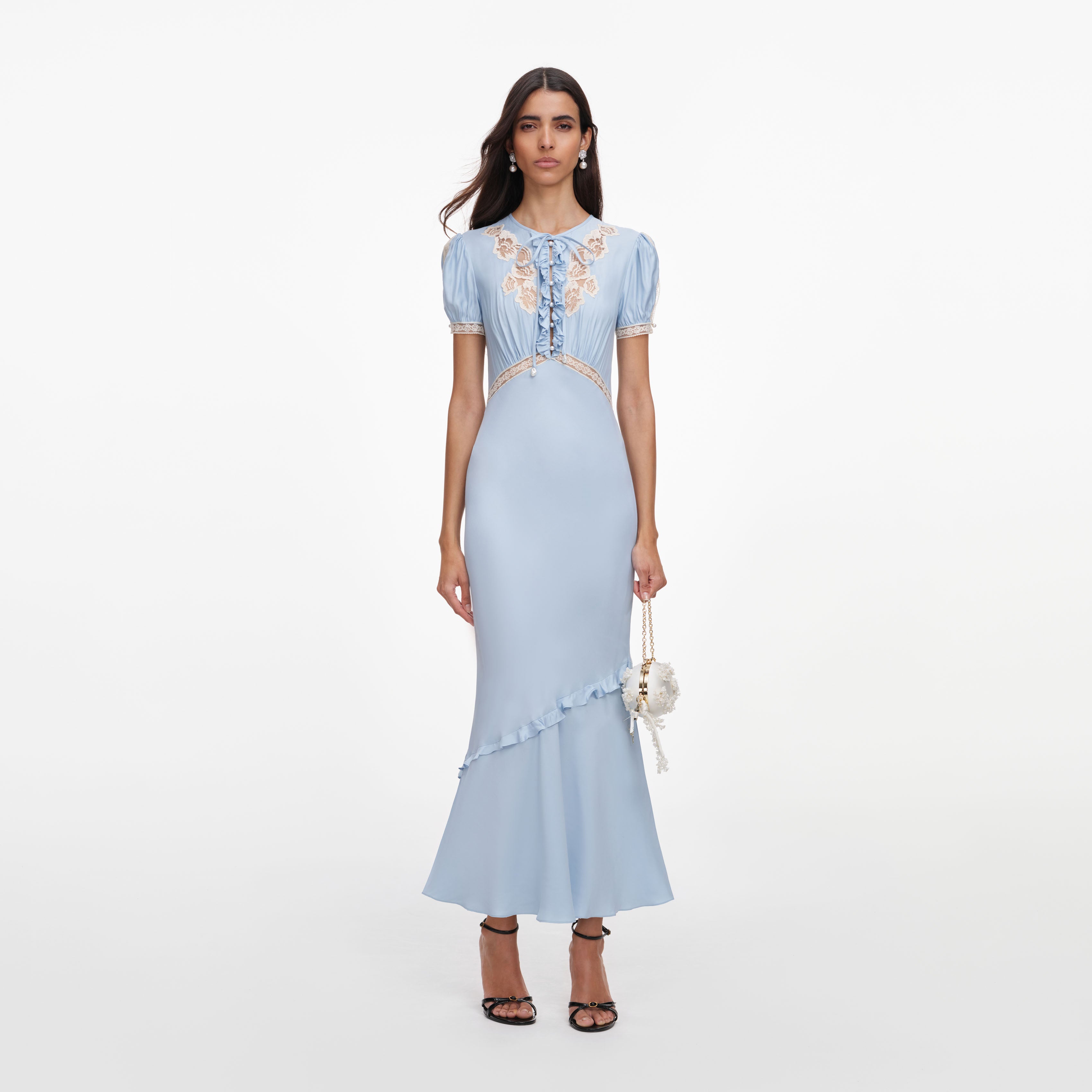Blue Viscose Lace Midi Dress self-portrait-EU Blue Viscose Lace Midi Dress self-portrait-EU