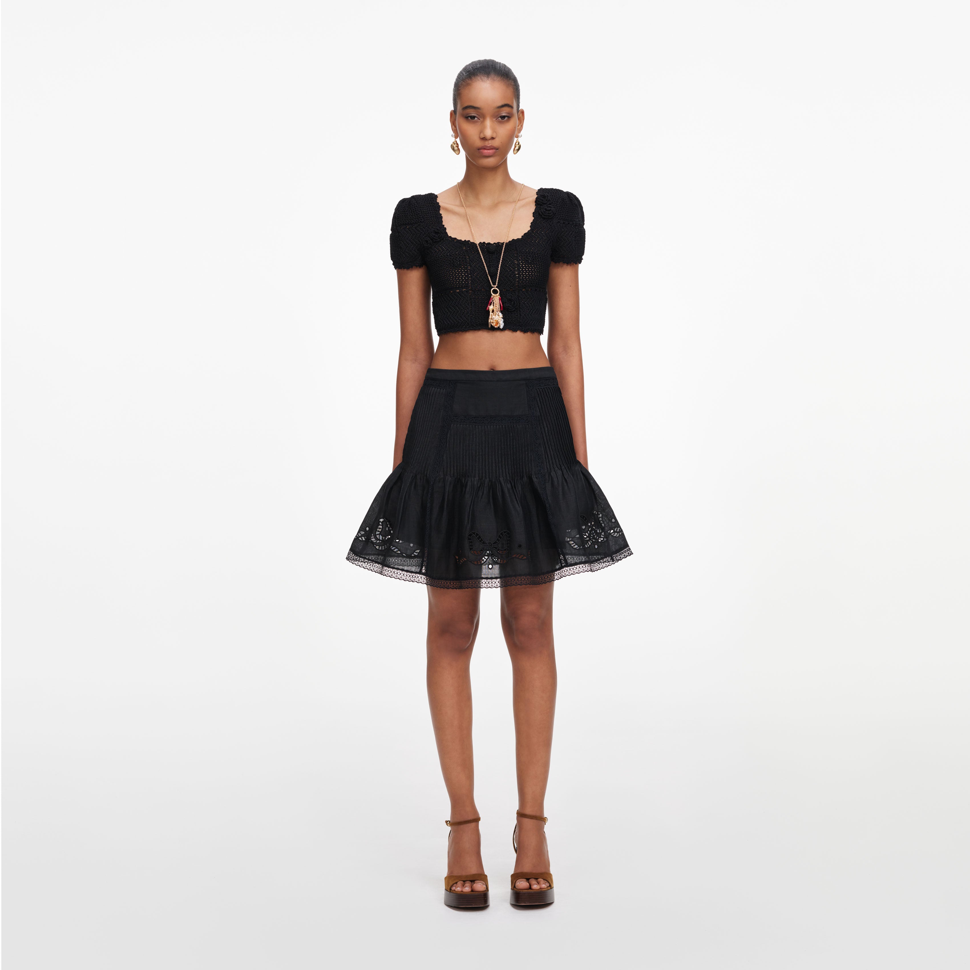 Black Embroidered Mini Skirt