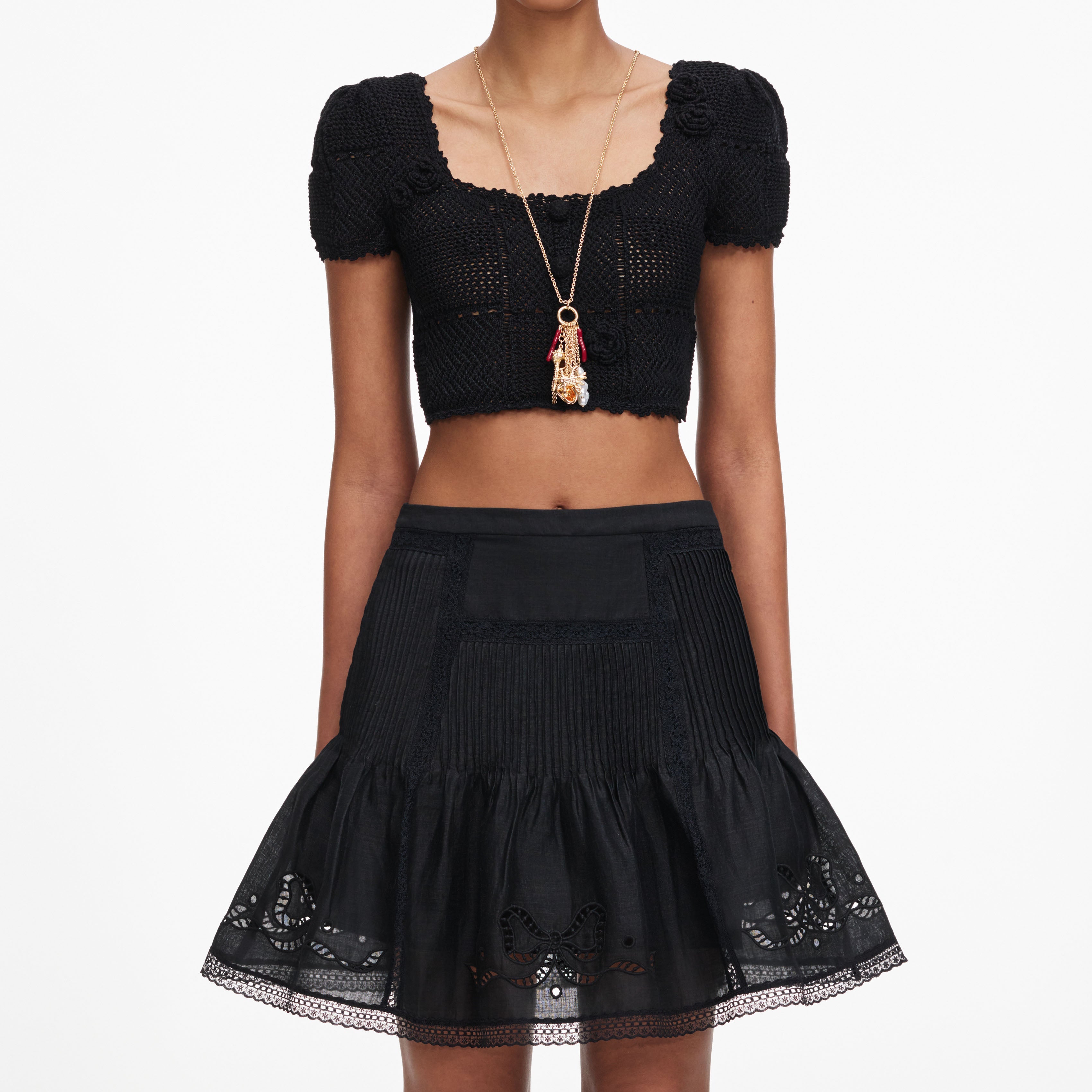 Black Embroidered Mini Skirt