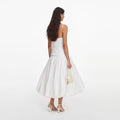 White Cotton Gathered Midi Dress