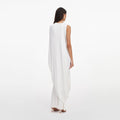 White Viscose Knit Drape Maxi Dress