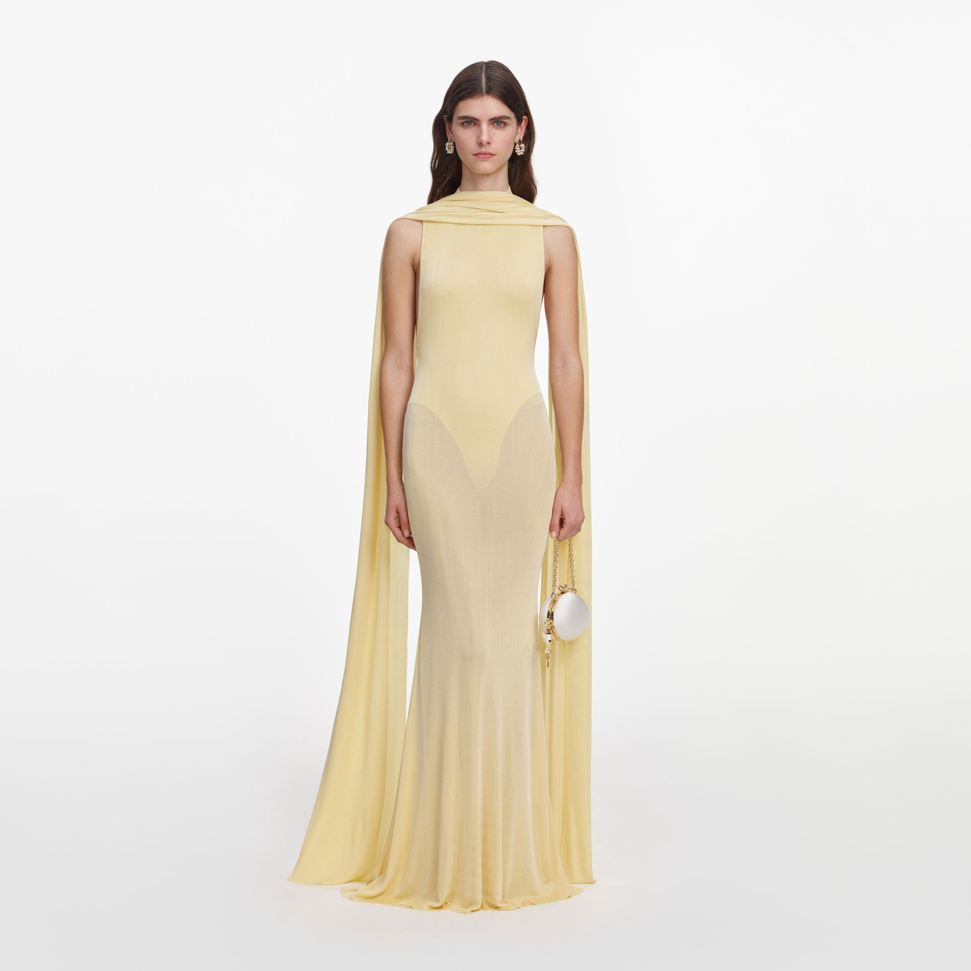 Yellow Viscose Knit Scarf Maxi Dress  self-portrait-EU