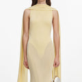 Yellow Viscose Knit Scarf Maxi Dress