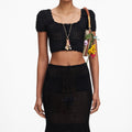 Black Crochet Knit Midi Skirt