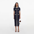 Navy Pointelle Knit Midi Dress