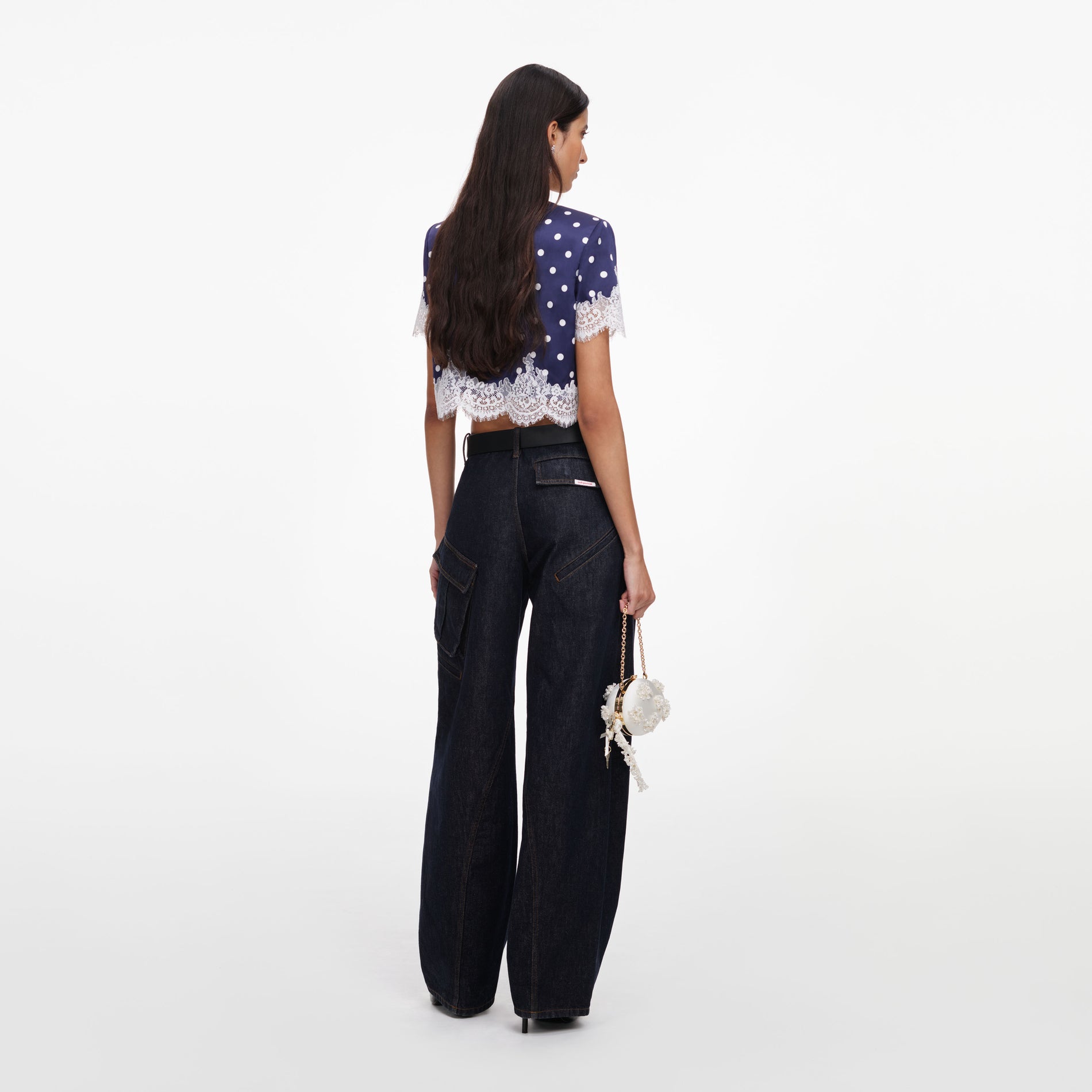 Navy Polka Dot Satin Top