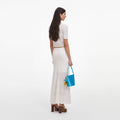 White Pointelle Knit Midi Skirt