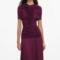 Burgundy Jersey Gathered Midi Dress