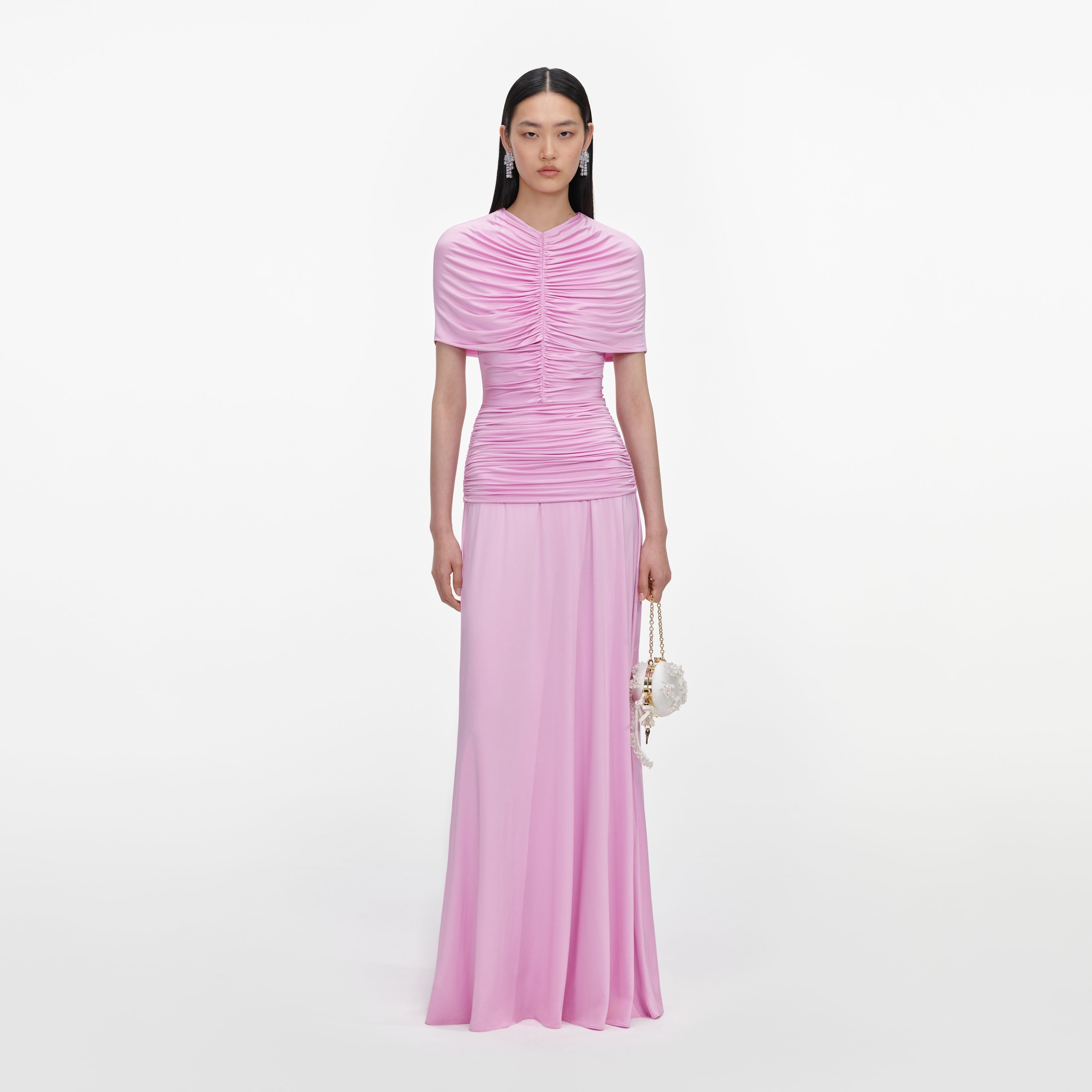 Pink Jersey Gathered Maxi Dress
