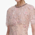 Pink Embellished Cape Midi Dress