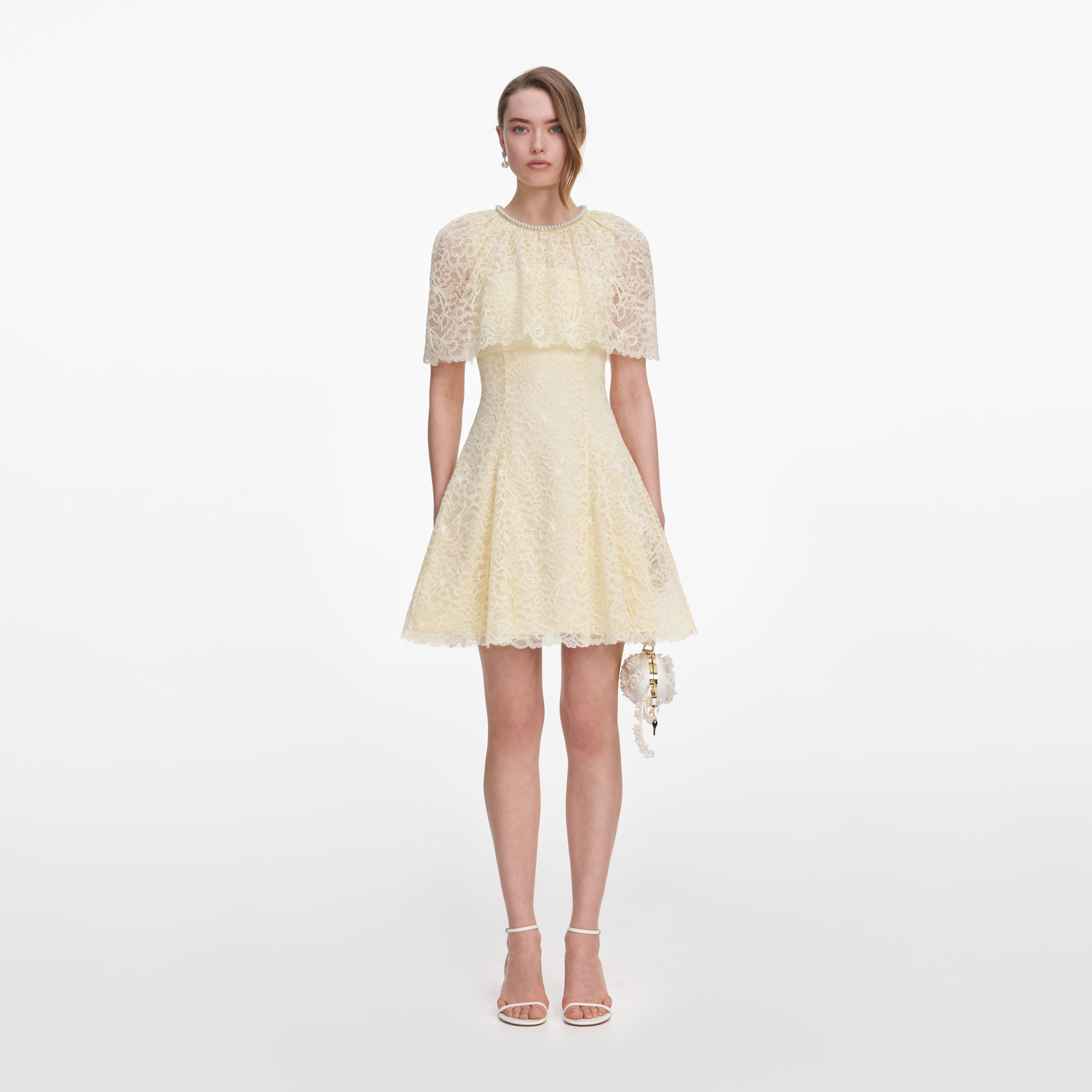 Yellow Lace Cape Mini Dress – self-portrait-EU