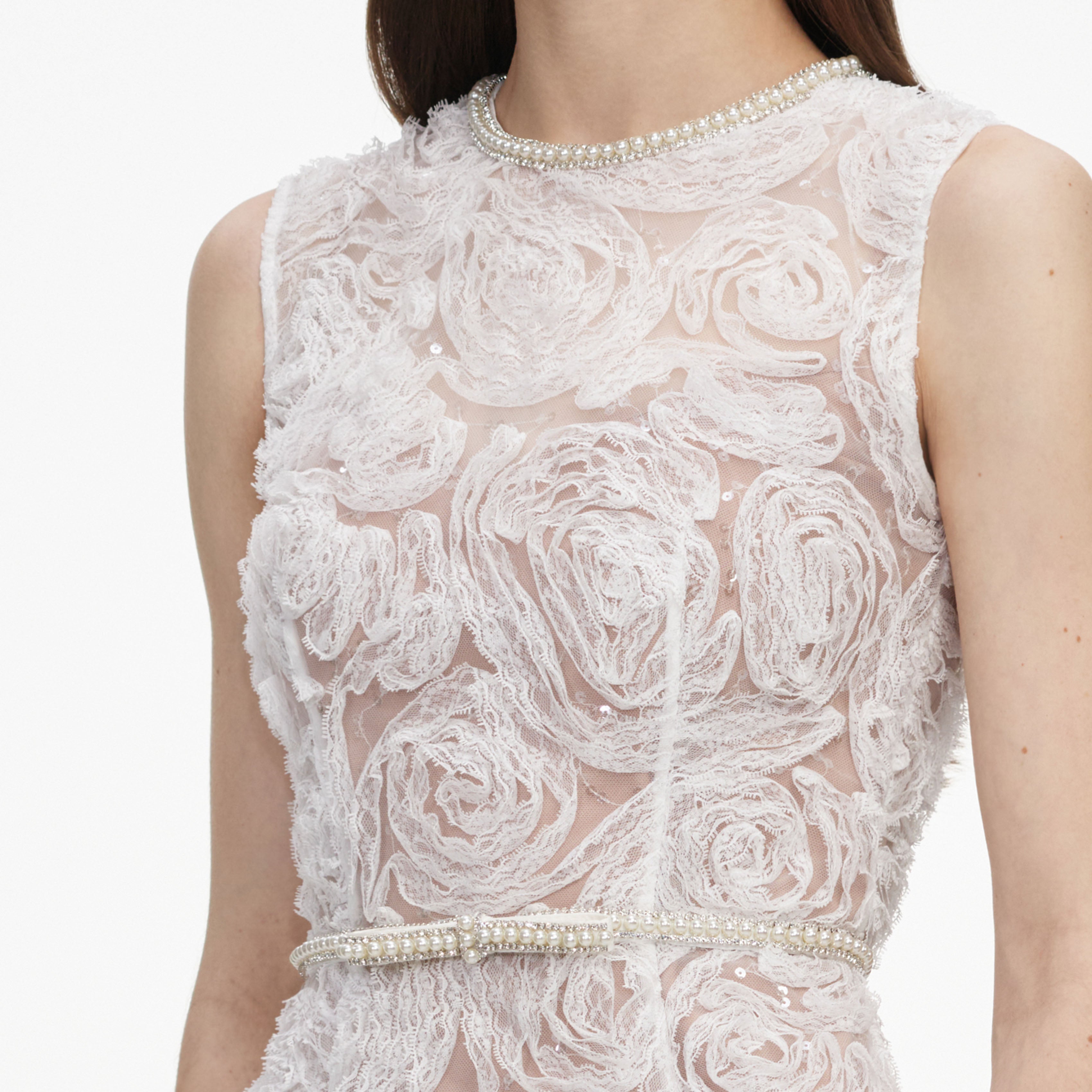 White Tulle Lace Midi Dress