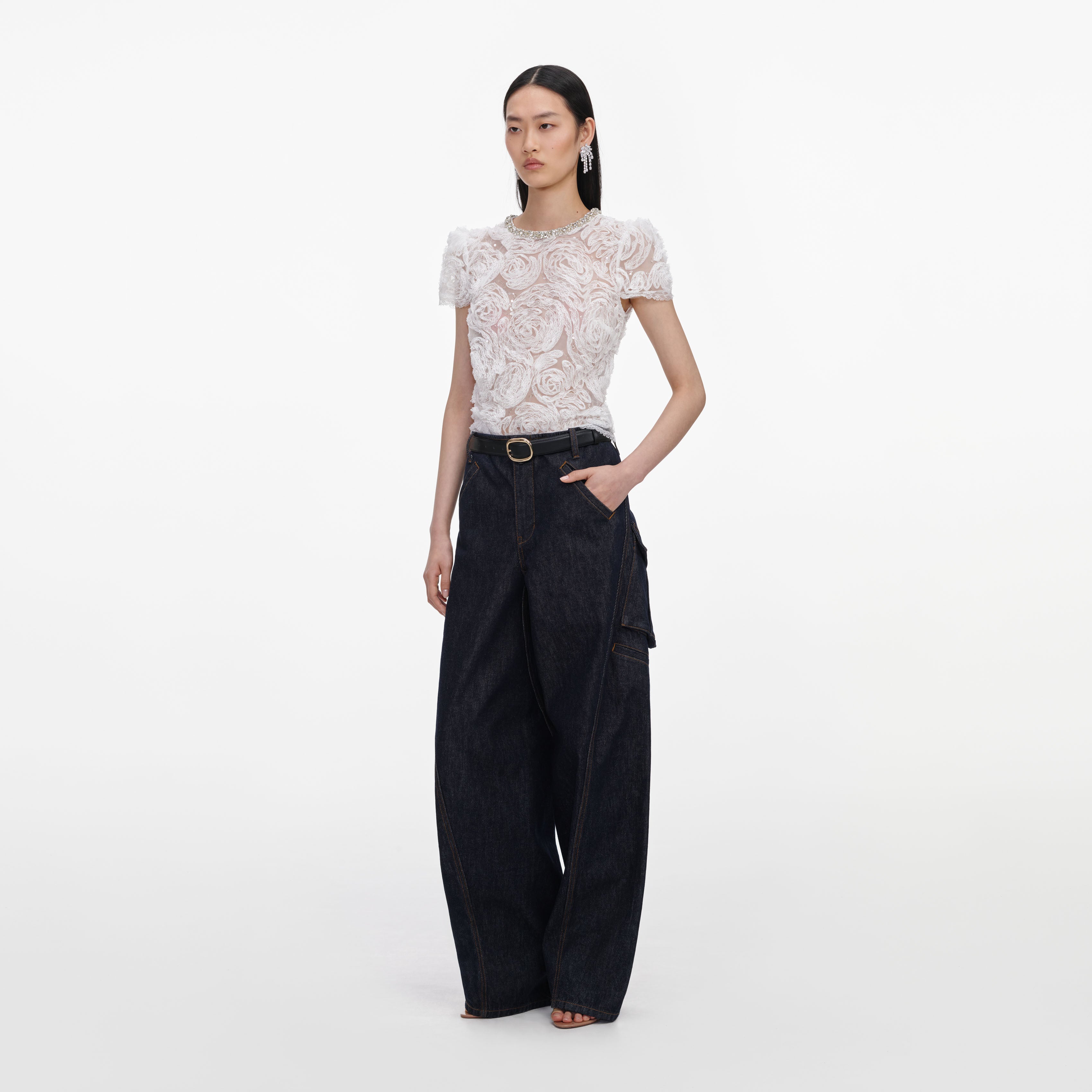 White Tulle Lace Top