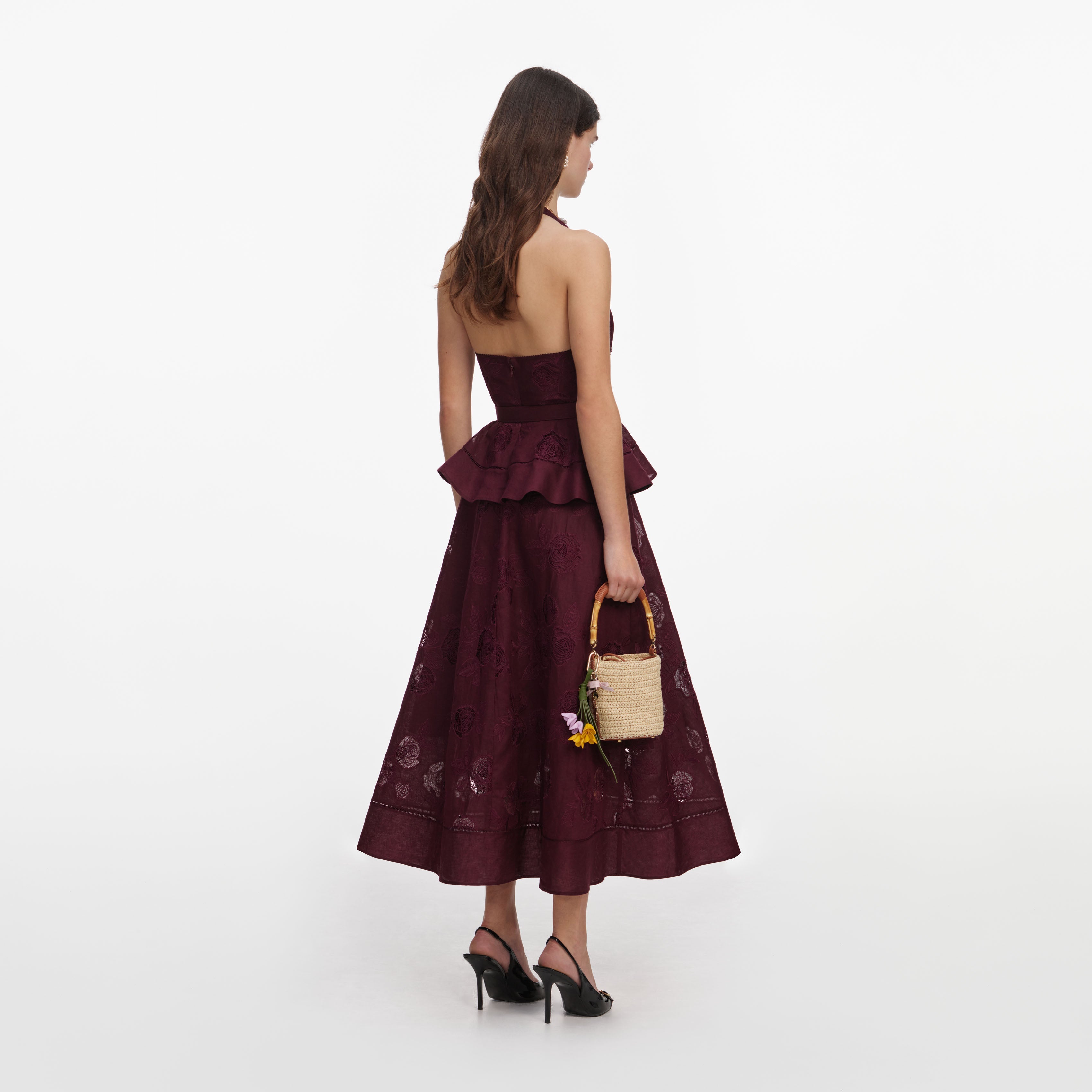 Plum Linen Blend Peplum Midi Dress