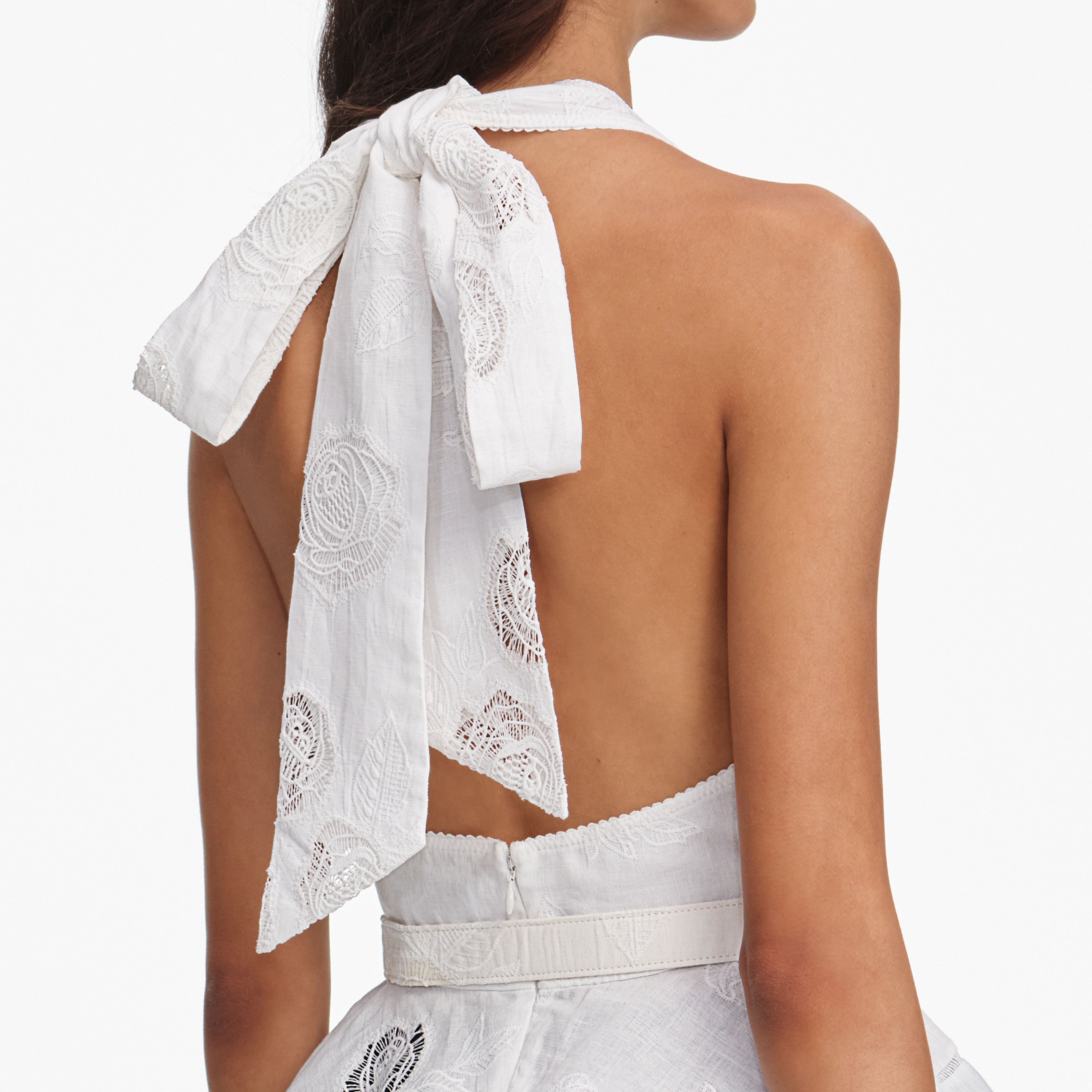 White Linen Blend Peplum Top