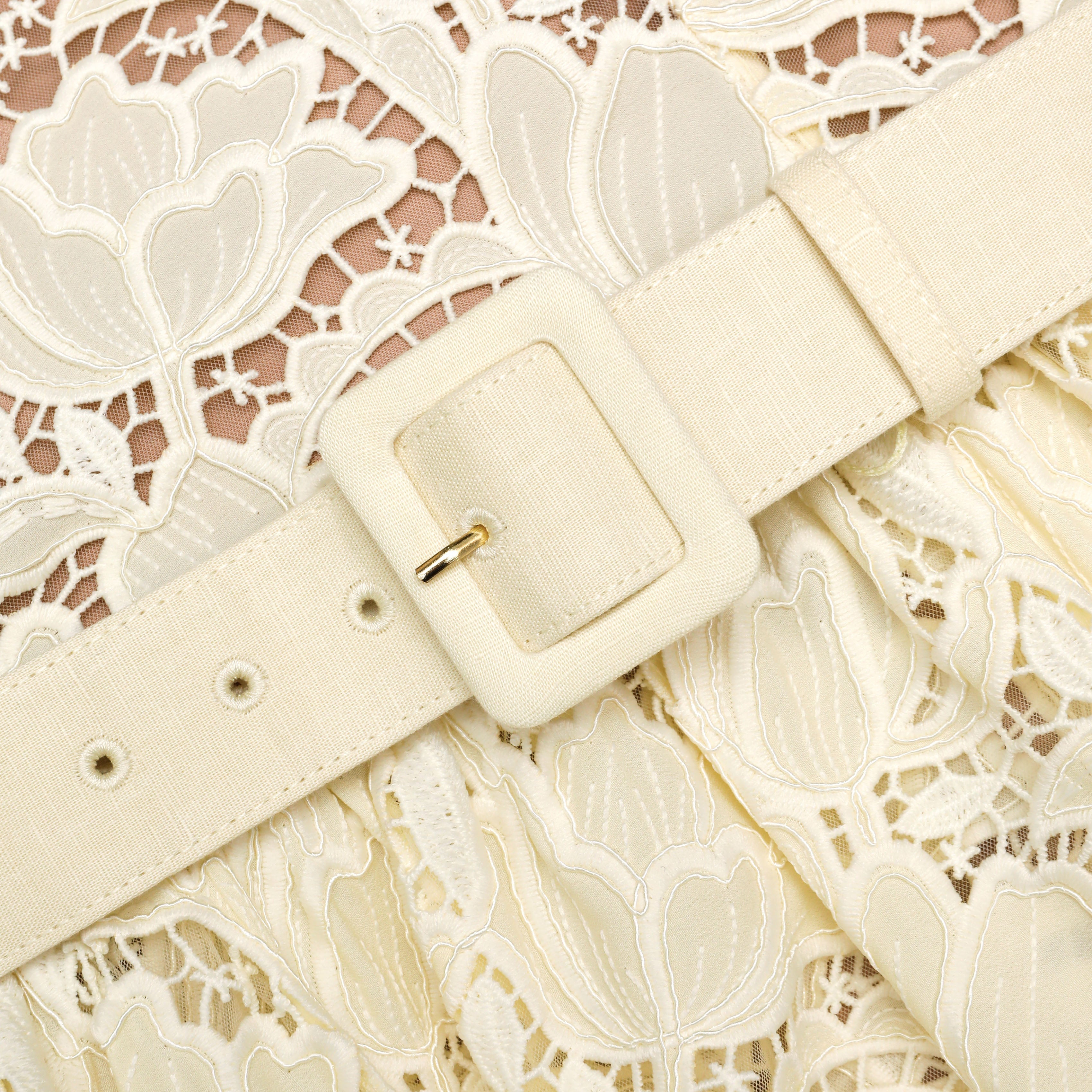 Yellow Lace Peplum Midi Dress