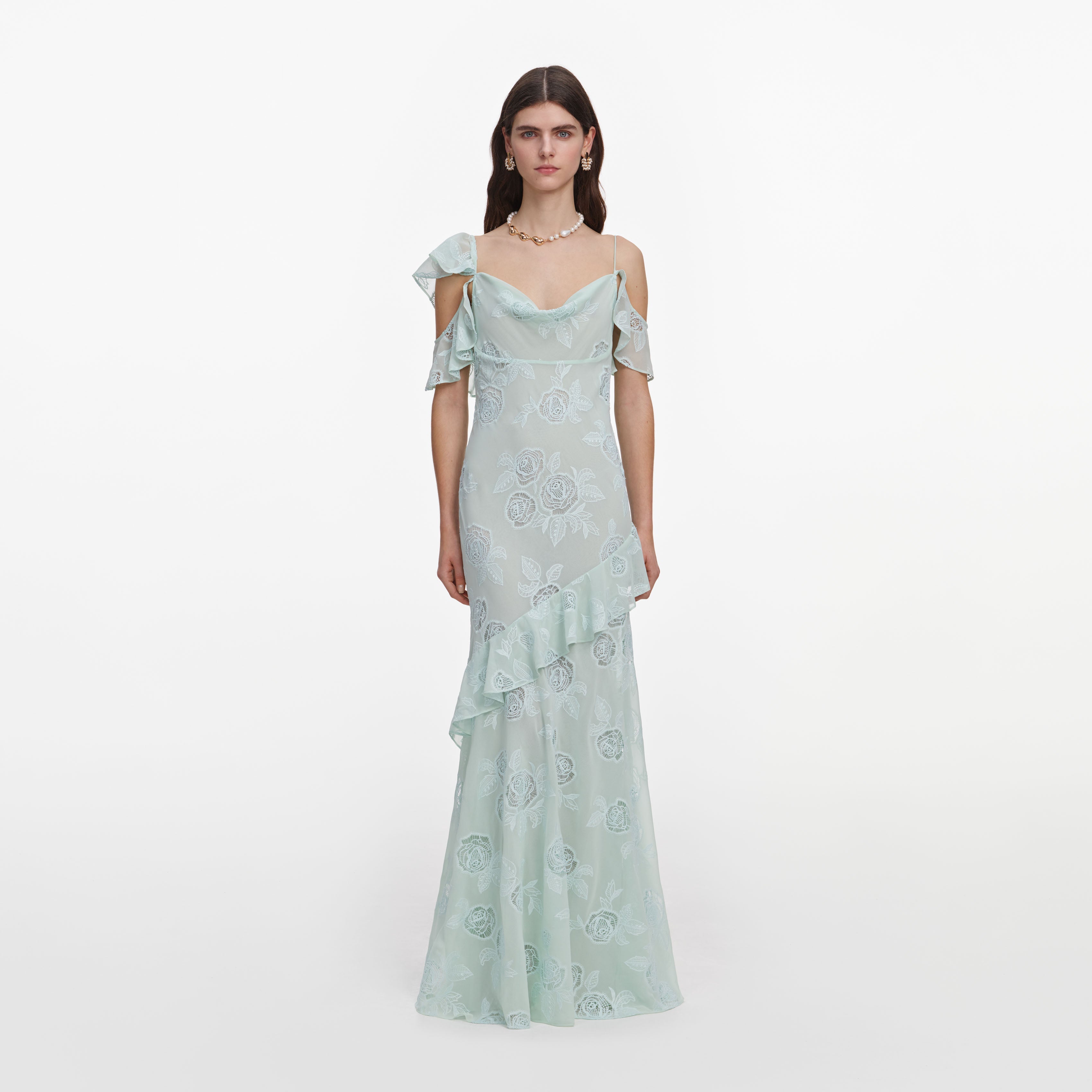 Mint Embroidered Georgette Maxi Dress